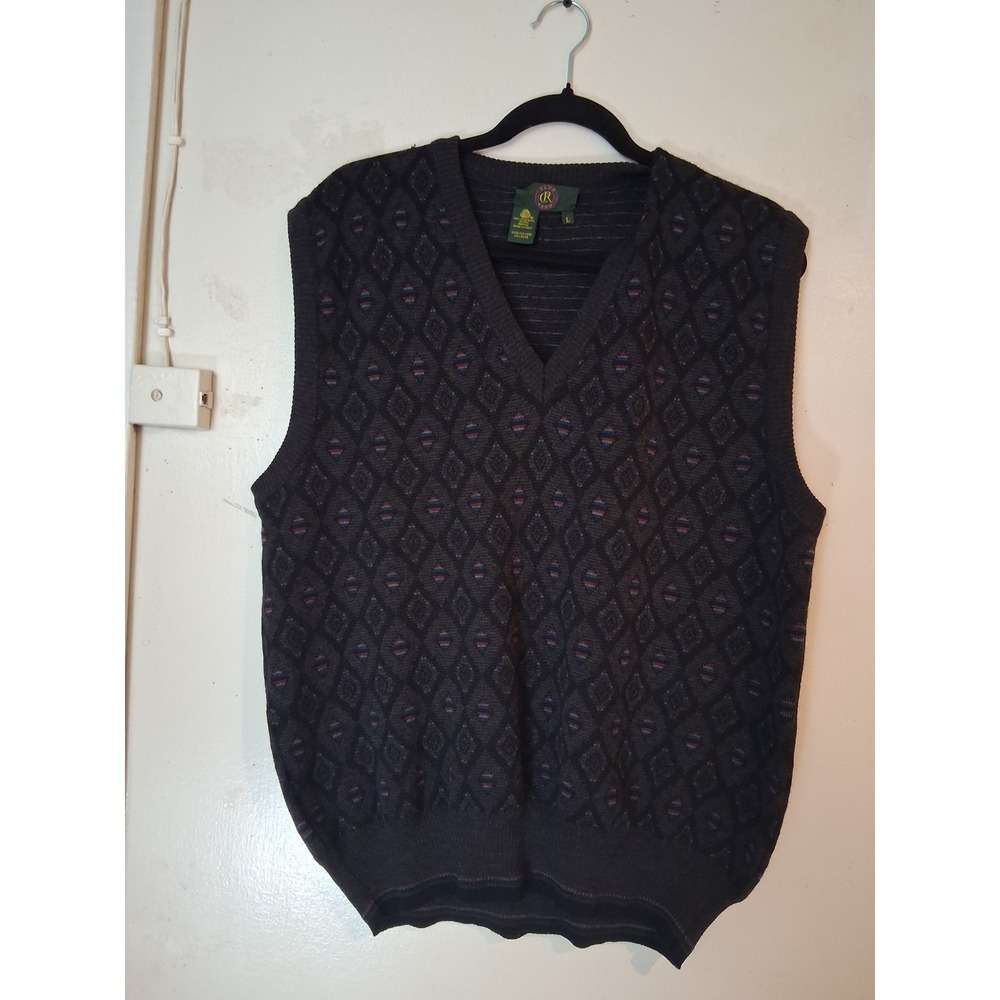 Club Room Mens Merino Wool Sweater Vest Made in Italy Gray Diamond V-Neck L